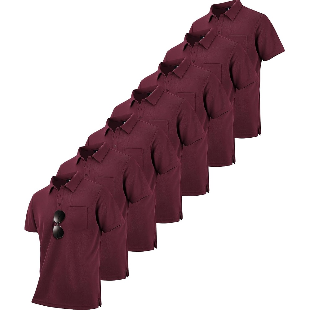 image:imageZITY 7 Pack Mens Polo Shirts with Pocket Moisture Wicking Short Sleeve Outdoor Golf Athletic Work Multipack ShirtsZwine Red