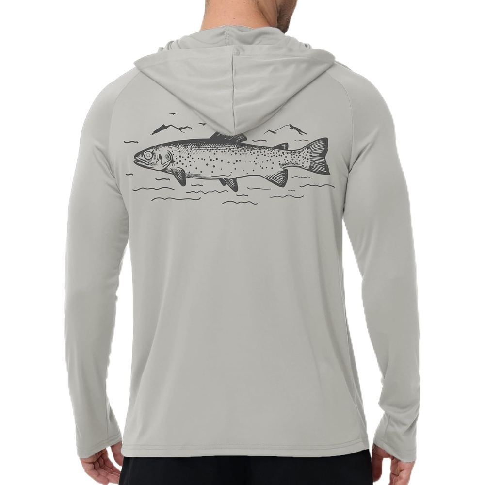 image:imageZITY Fishing Shirts for Men UPF 50 Long Sleeve Lightweight HoodieLight Grey