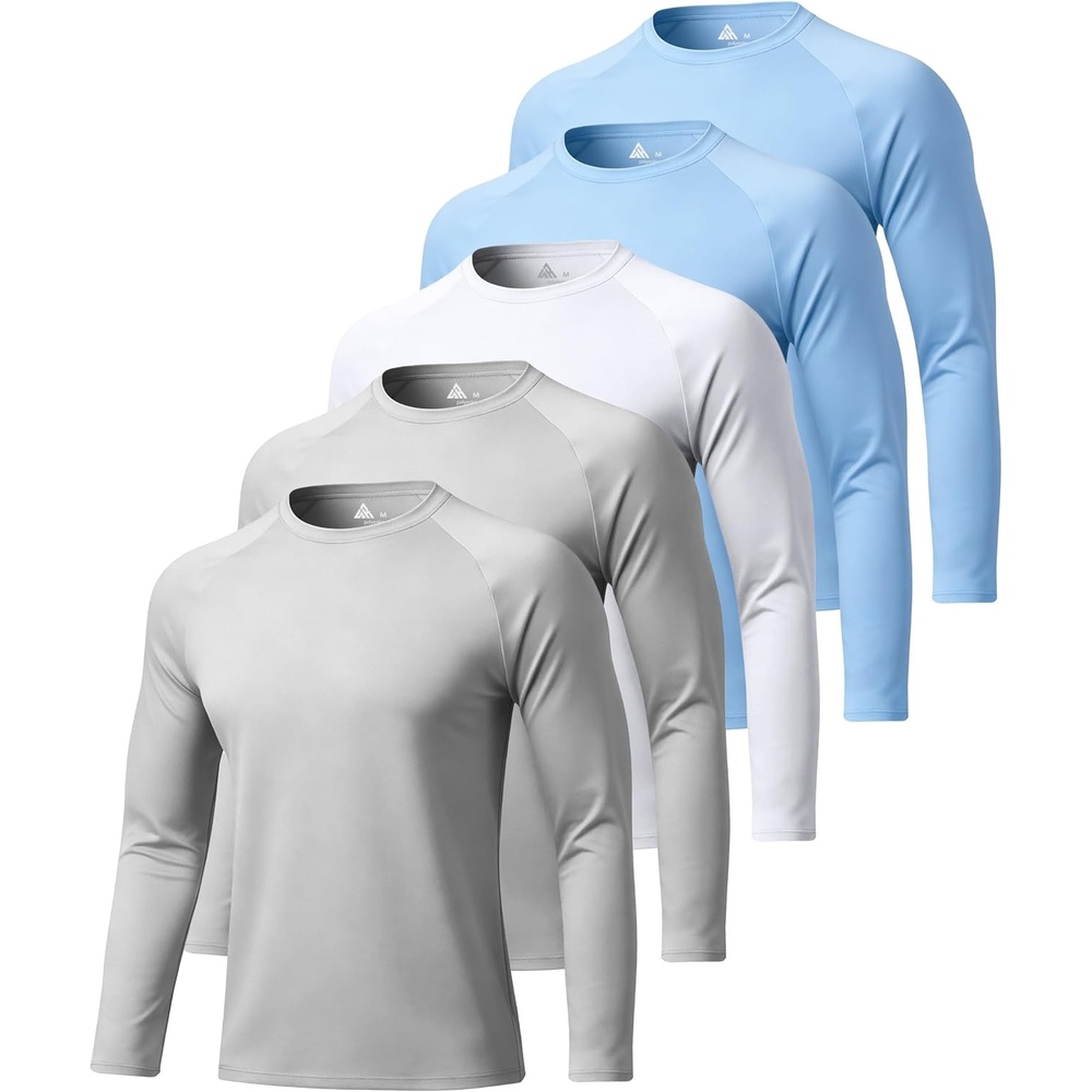 image:imageZITY Long Sleeve Shirts for Men UPF 50 Moisture Wicking Workout5 Packlight Blue2WhiteLight Grey2