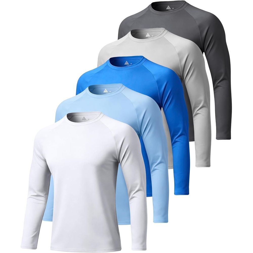 image:imageZITY Long Sleeve Shirts for Men UPF 50 Moisture Wicking Workout5 Packlight BlueWhiteLight GreySky BlueDark Grey