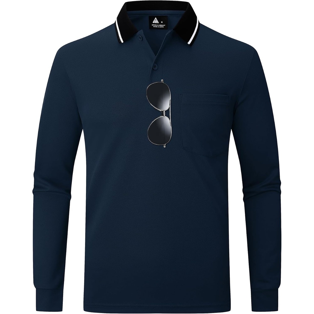 image:imageZITY Men Polo Shirts Long Sleeve with Pocket Golf ShirtsZ Navy