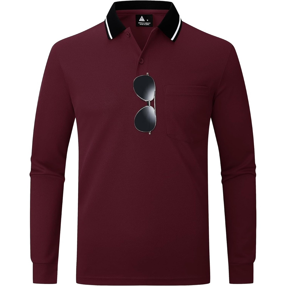 image:imageZITY Men Polo Shirts Long Sleeve with Pocket Golf ShirtsZ Wine Red