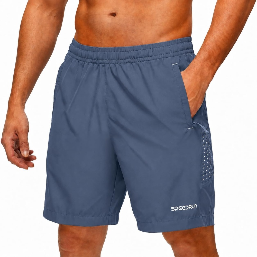 image:imageZITY Mens Athletic Running Shorts with Zipper PocketStone Blue