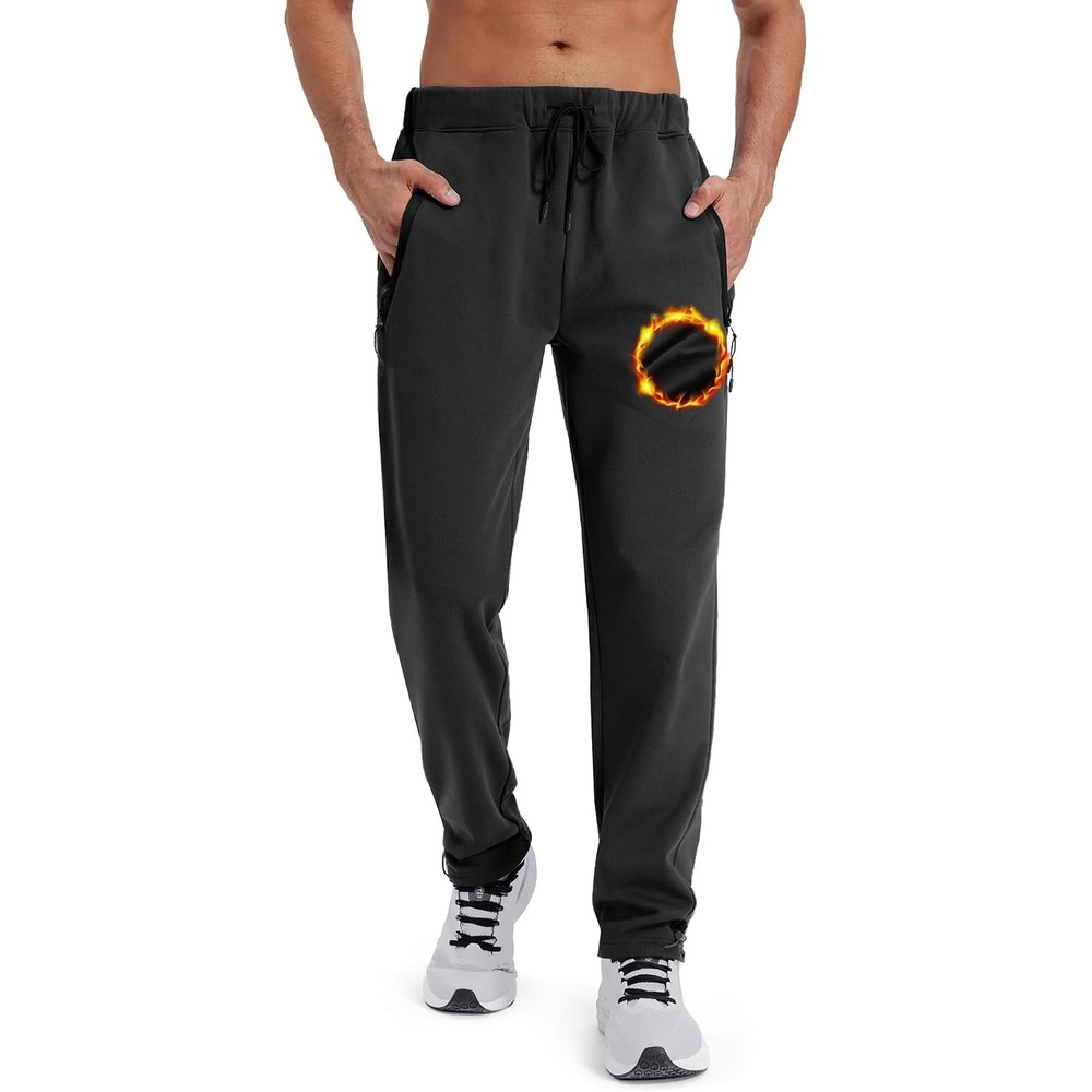 image:imageZITY Mens Fleece Joggers Warm Winter Sweatpants with Zipper PocketsBlack