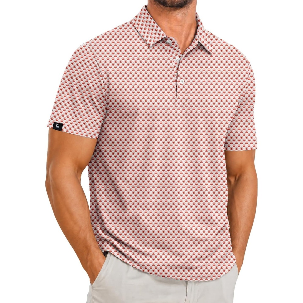 image:imageZITY Mens Golf Polo Shirts Short Sleeve Print Patterns Moisture WickingA Orange Light
