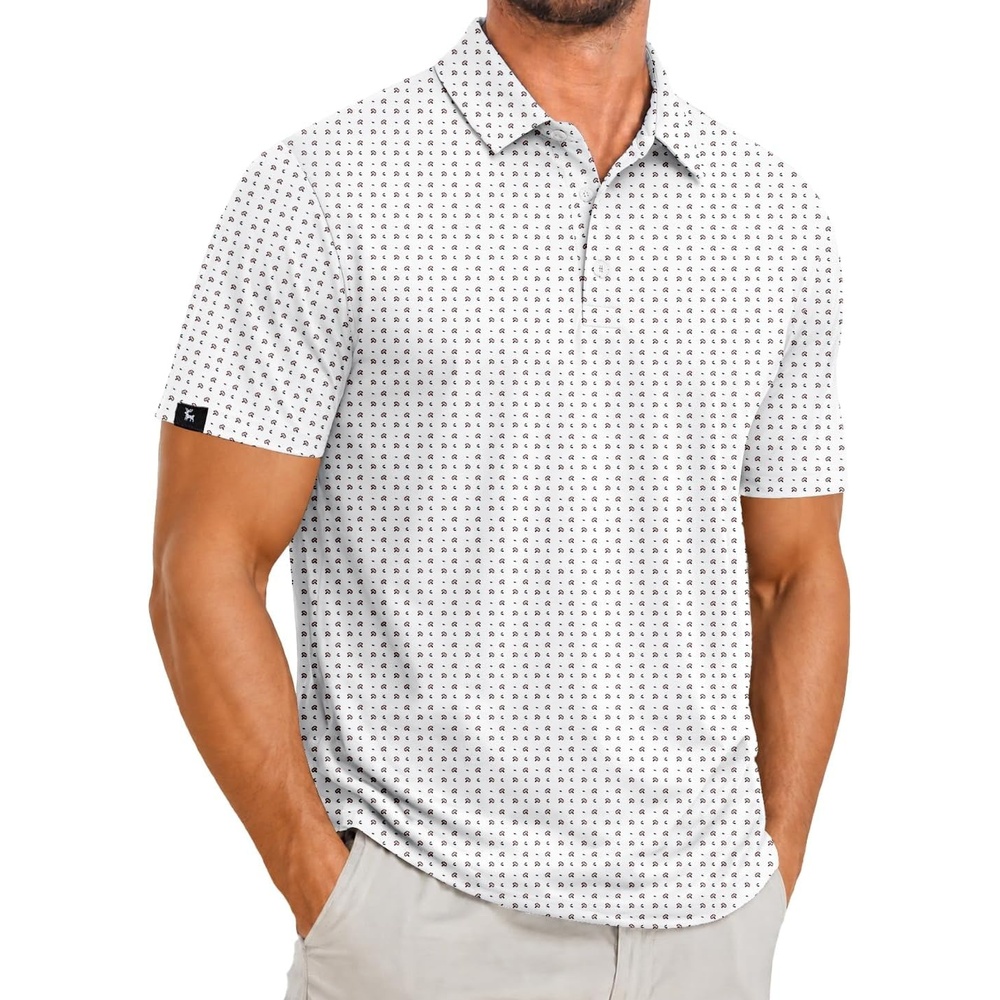 image:imageZITY Mens Golf Polo Shirts Short Sleeve Print Patterns Moisture WickingA White Fower