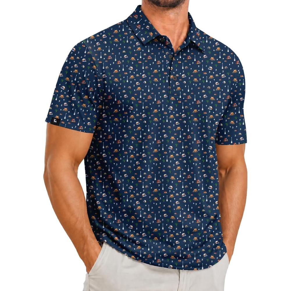 image:imageZITY Mens Golf Polo Shirts Short Sleeve Print Patterns Moisture WickingB Navy Small Boat