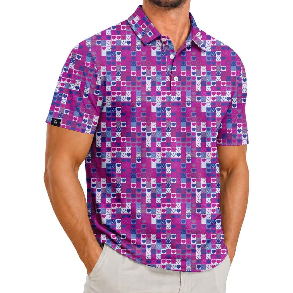 image:imageZITY Mens Golf Polo Shirts Short Sleeve Print Patterns Moisture WickingB Purple Heart Bikini