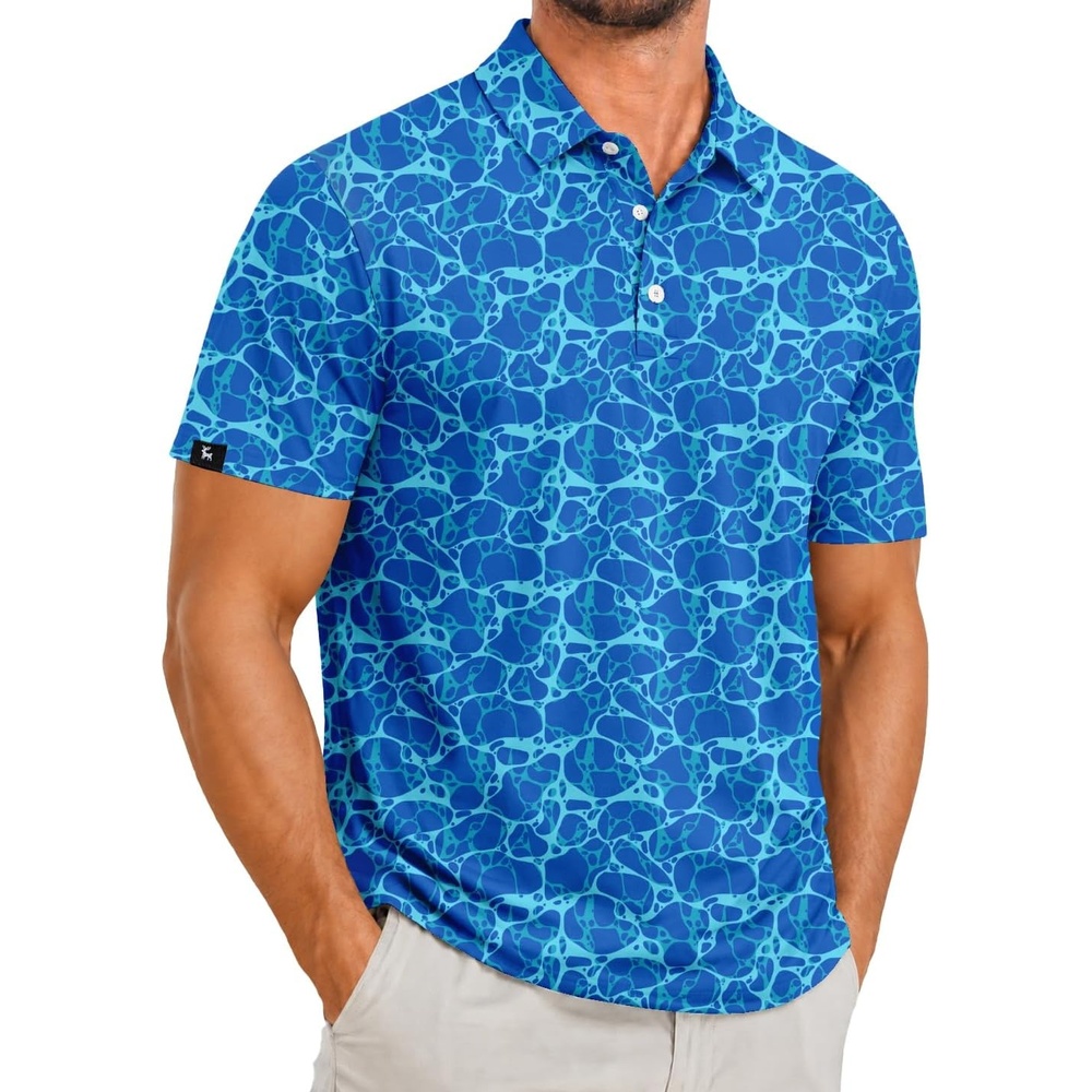image:imageZITY Mens Golf Polo Shirts Short Sleeve Print Patterns Moisture WickingBlue Ripple