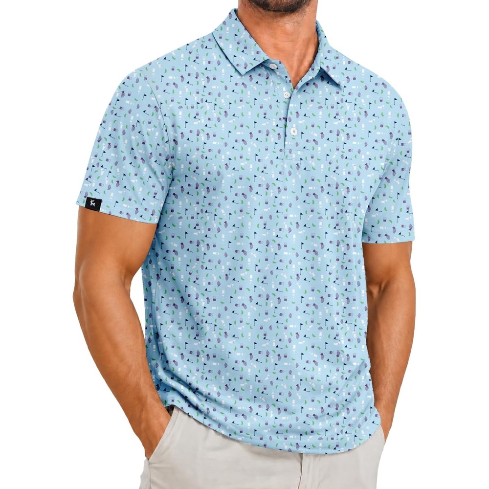 image:imageZITY Mens Golf Polo Shirts Short Sleeve Print Patterns Moisture WickingBlue Strawberry Cup
