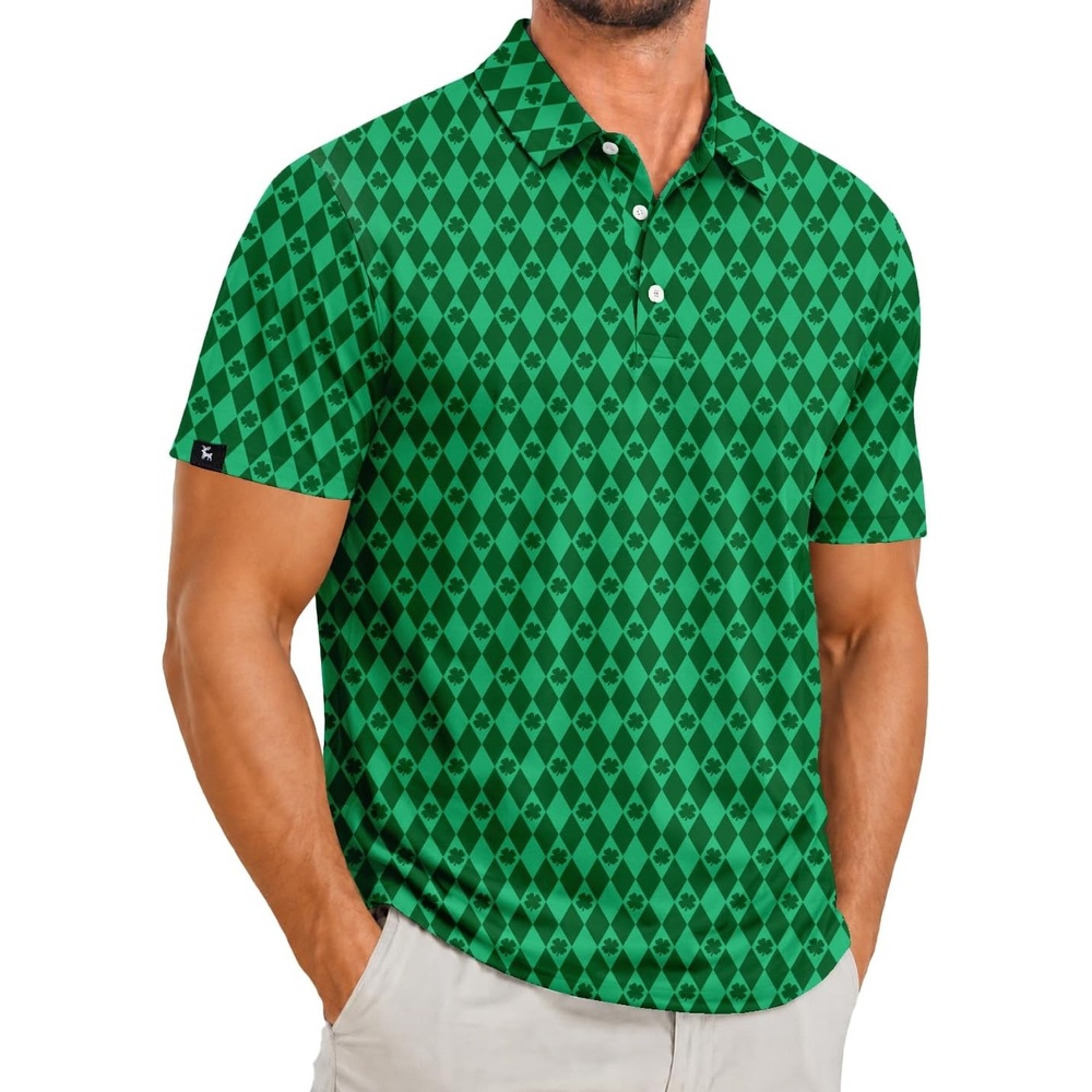 image:imageZITY Mens Golf Polo Shirts Short Sleeve Print Patterns Moisture WickingDiamondshaped