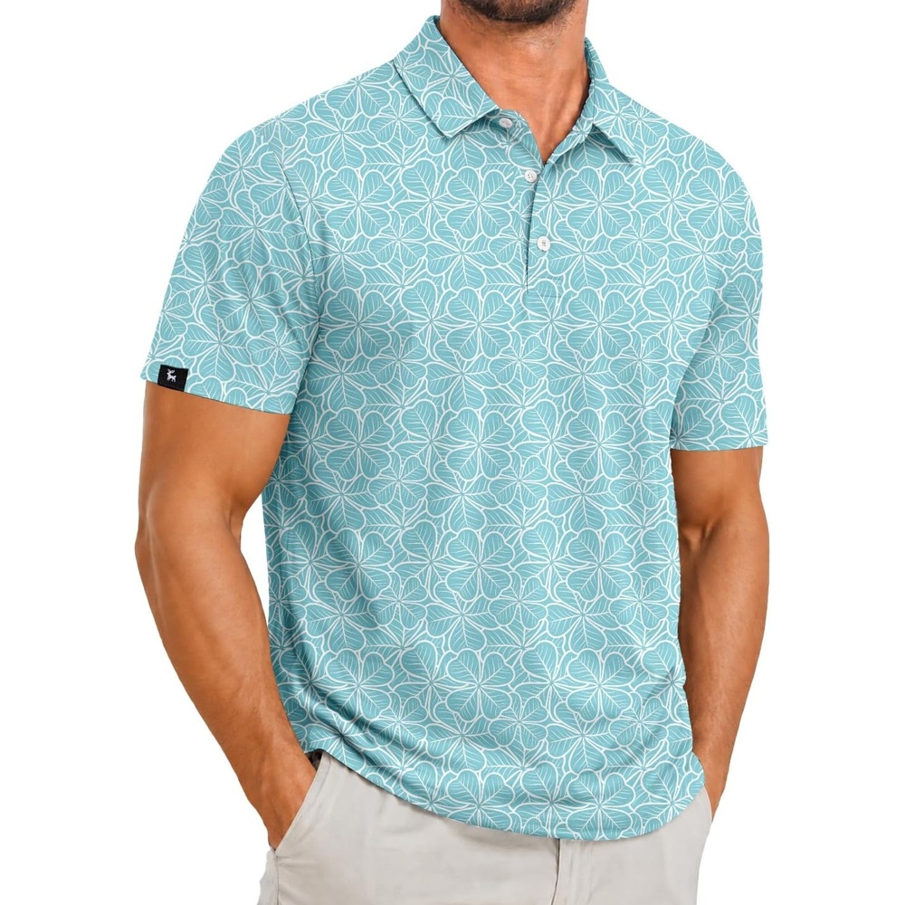image:imageZITY Mens Golf Polo Shirts Short Sleeve Print Patterns Moisture WickingFour Leaf Clover
