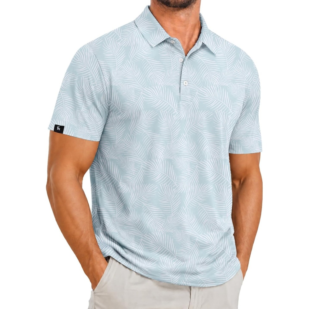 image:imageZITY Mens Golf Polo Shirts Short Sleeve Print Patterns Moisture WickingPalm Leaf