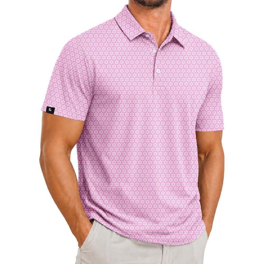 image:imageZITY Mens Golf Polo Shirts Short Sleeve Print Patterns Moisture WickingPink Flower