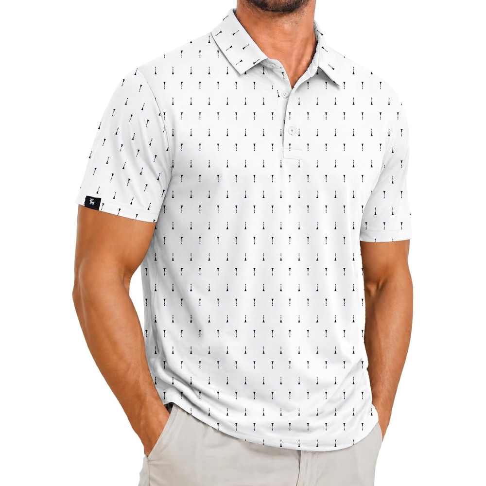 image:imageZITY Mens Golf Polo Shirts Short Sleeve Print Patterns Moisture WickingWhite Golf Spikes