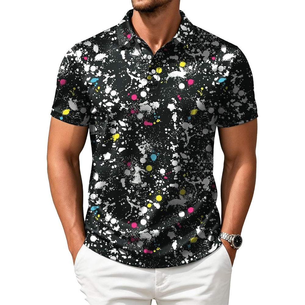 image:imageZITY Mens Golf Shirts Short Sleeve Print Moisture Wicking Polo ShirtBlack Airbrush