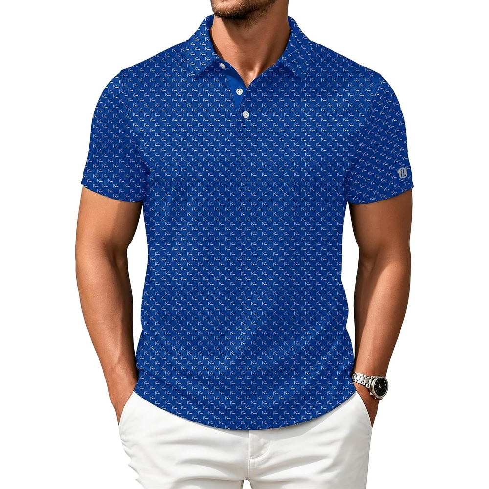 image:imageZITY Mens Golf Shirts Short Sleeve Print Moisture Wicking Polo ShirtBlue Sea Fish