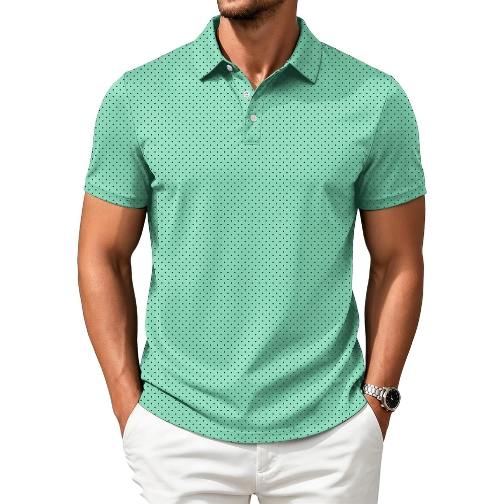 image:imageZITY Mens Golf Shirts Short Sleeve Print Moisture Wicking Polo ShirtGreen Wave Point