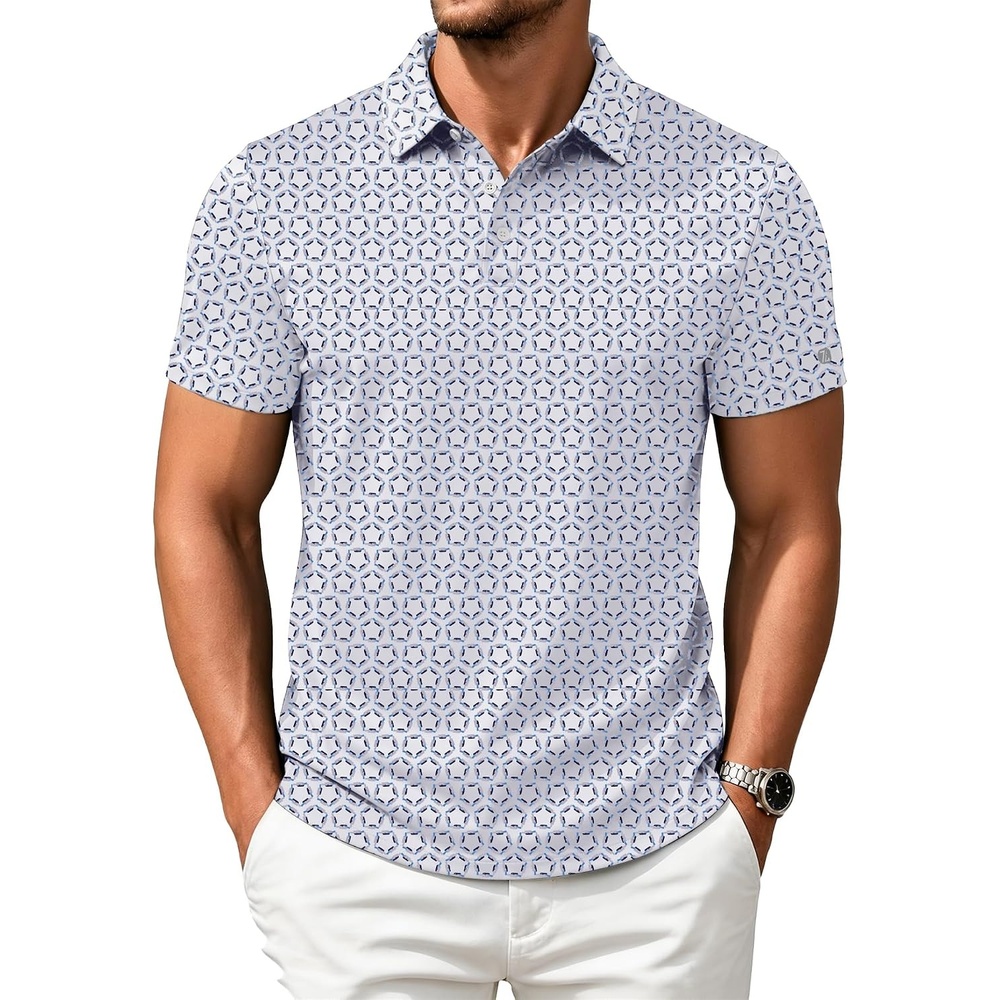 image:imageZITY Mens Golf Shirts Short Sleeve Print Moisture Wicking Polo ShirtGrey Blue Pentagon