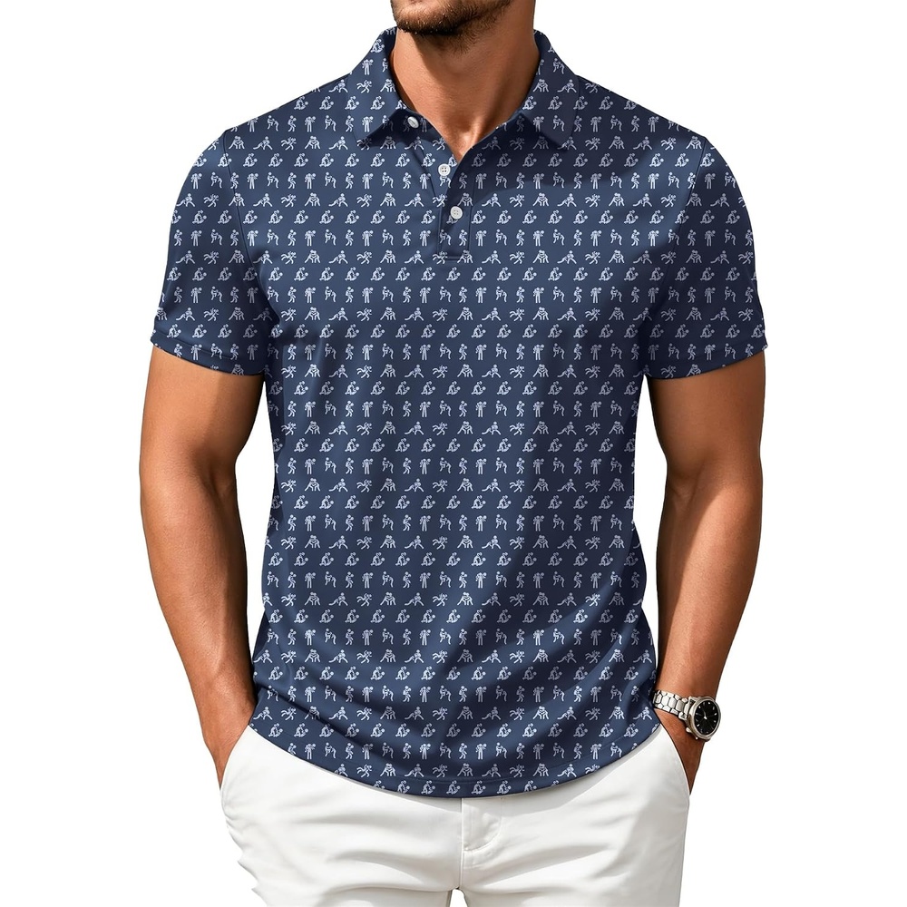 image:imageZITY Mens Golf Shirts Short Sleeve Print Moisture Wicking Polo ShirtNavy Love
