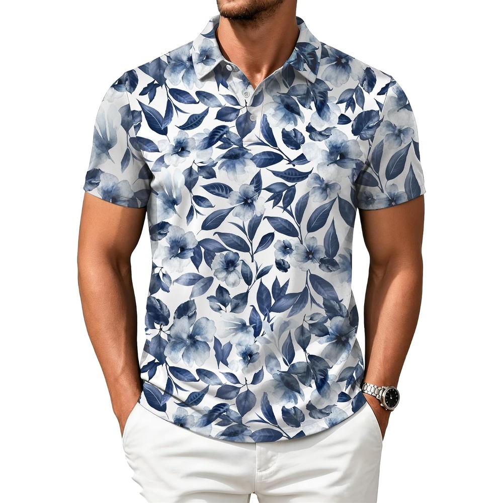 image:imageZITY Mens Golf Shirts Short Sleeve Print Moisture Wicking Polo ShirtNavy Staining Plants
