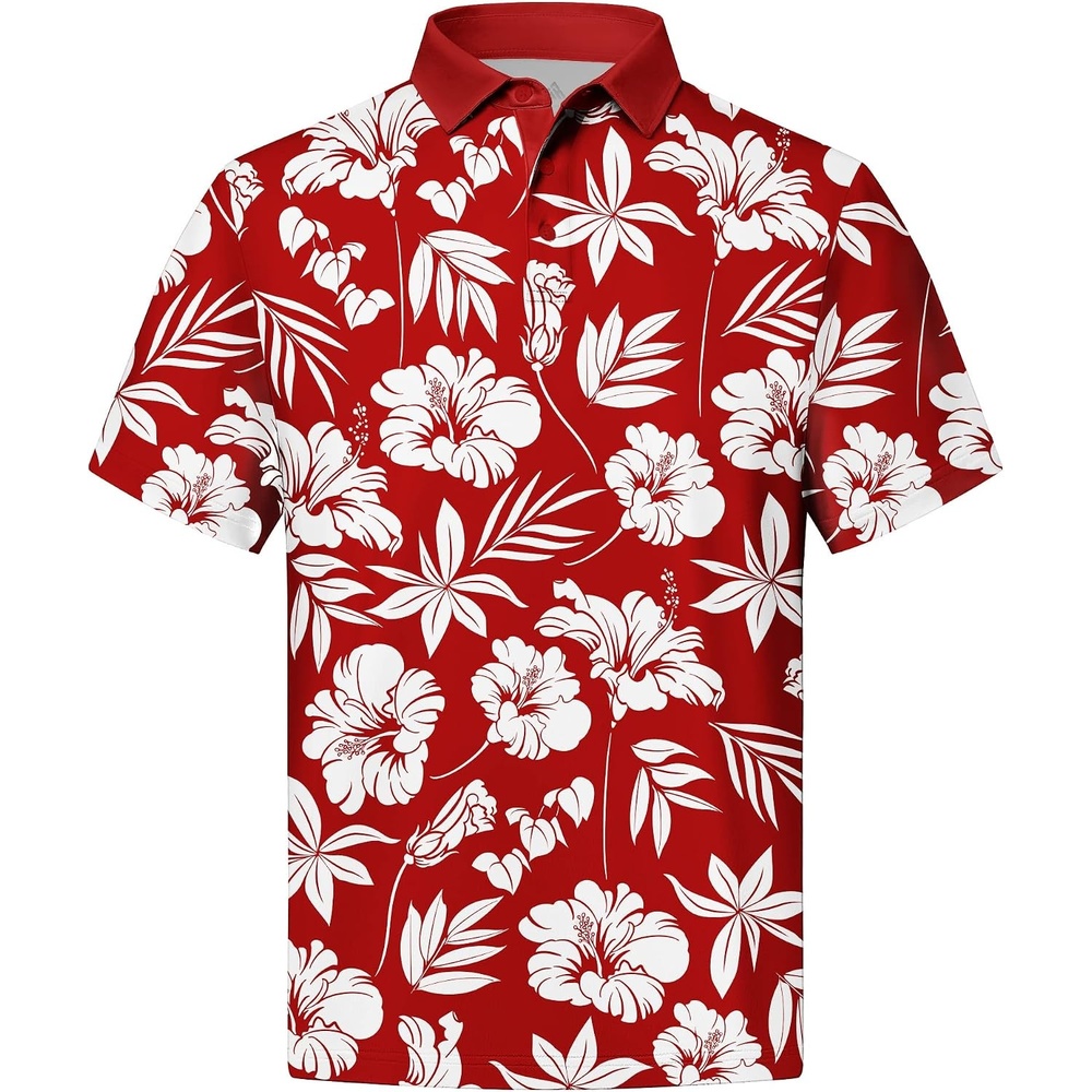 image:imageZITY Mens Golf Shirts Short Sleeve Print Moisture Wicking Polo ShirtRed Flower