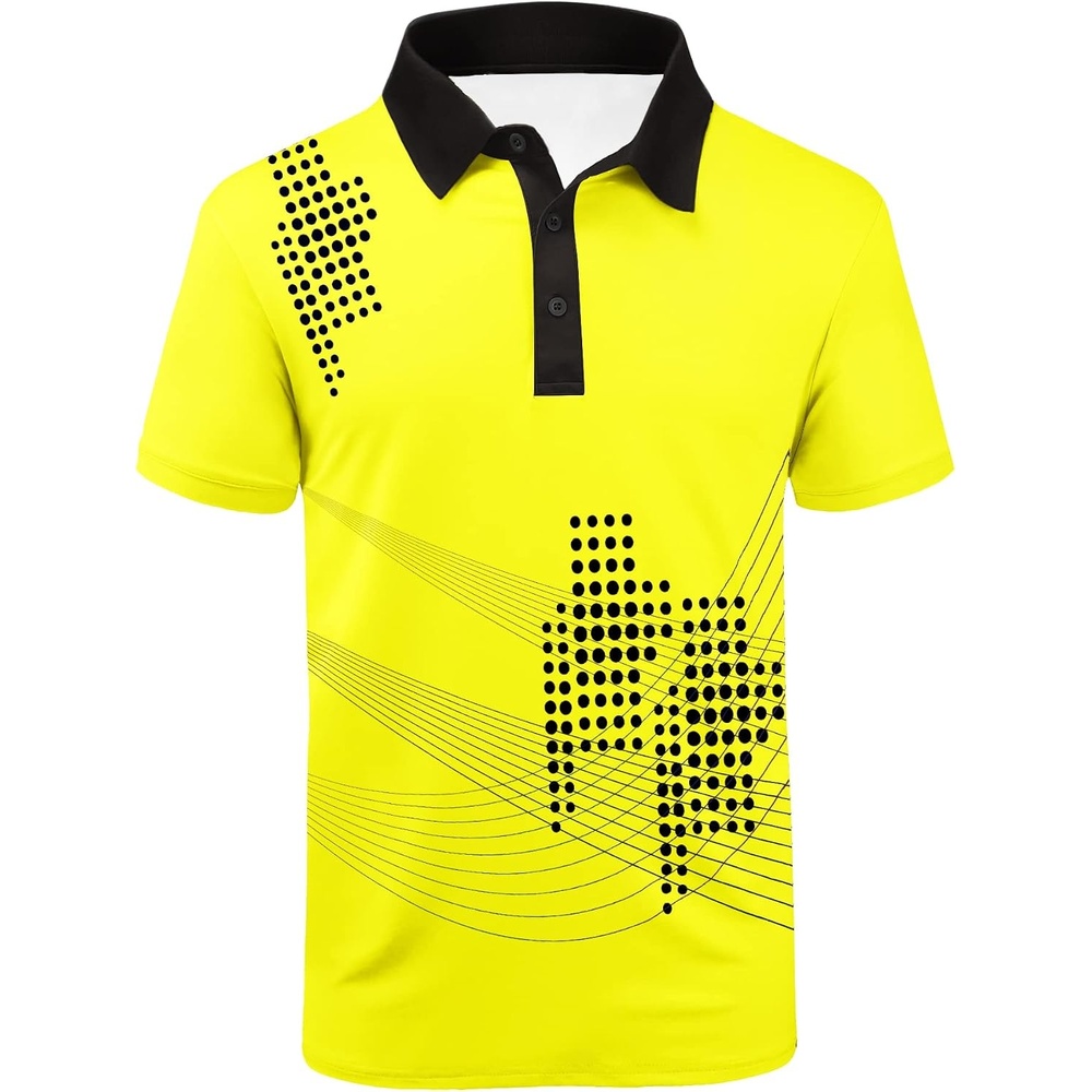 image:imageZITY Mens Golf Shirts Short Sleeve Print Moisture Wicking Polo ShirtYellow