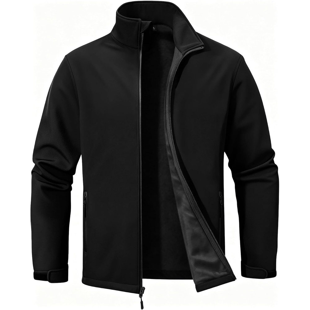 image:imageZITY Mens Lightweight Softshell Jacket Fleece Lined Waterproof WindbreakerBlack