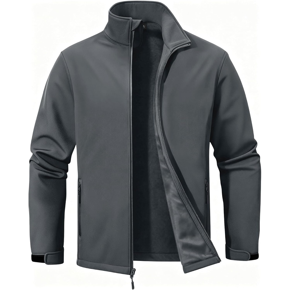 image:imageZITY Mens Lightweight Softshell Jacket Fleece Lined Waterproof WindbreakerLight Grey