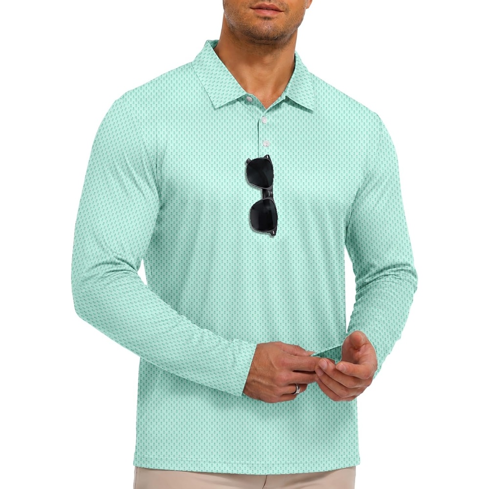 image:imageZITY Mens Long Sleeve Golf Shirts Print Polo Shirts UPF 50 Sun ShirtsLight Green Pineapple