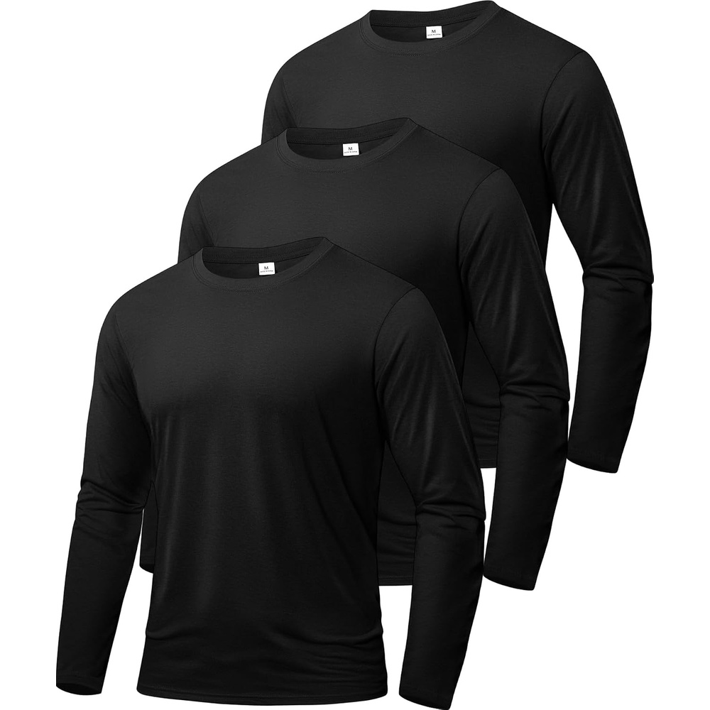 image:imageZITY Mens Long Sleeve Shirts Cotton Comfortable Undershirt for MenBlackBlackBlack