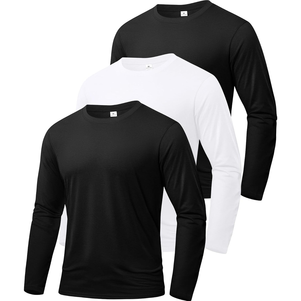 image:imageZITY Mens Long Sleeve Shirts Cotton Comfortable Undershirt for MenBlackBlackWhite