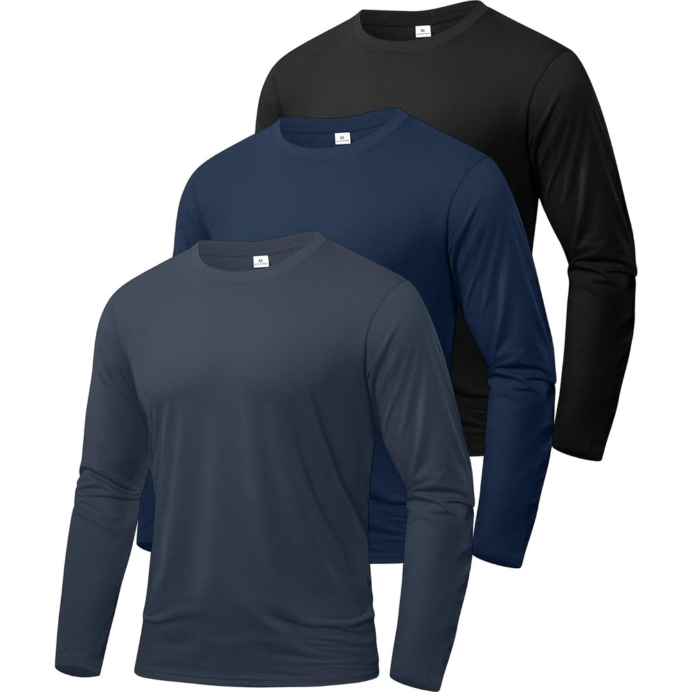 image:imageZITY Mens Long Sleeve Shirts Cotton Comfortable Undershirt for MenBlackGreyNavy