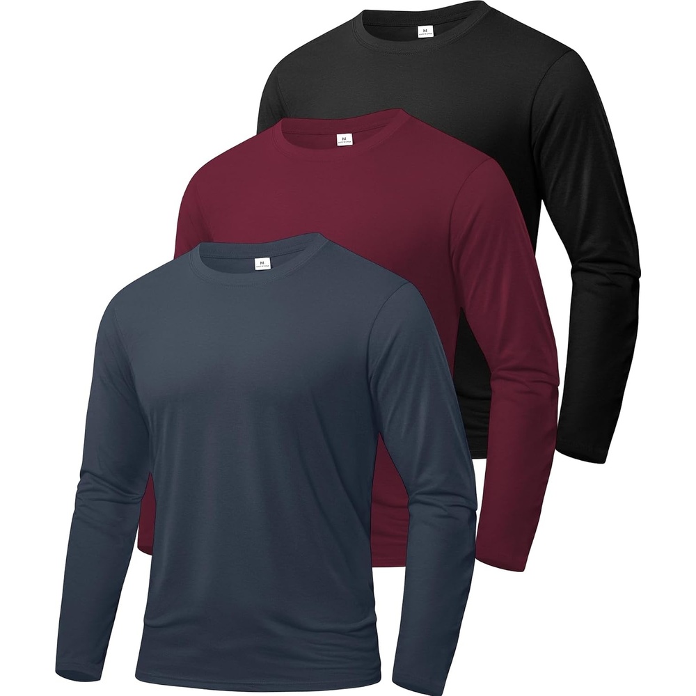 image:imageZITY Mens Long Sleeve Shirts Cotton Comfortable Undershirt for MenBlackGreyWine Red