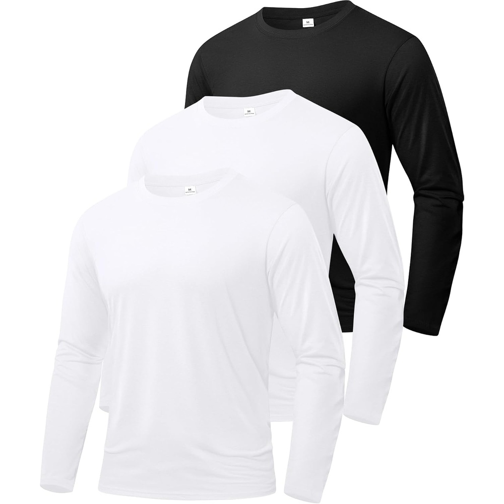 image:imageZITY Mens Long Sleeve Shirts Cotton Comfortable Undershirt for MenBlackWhiteWhite