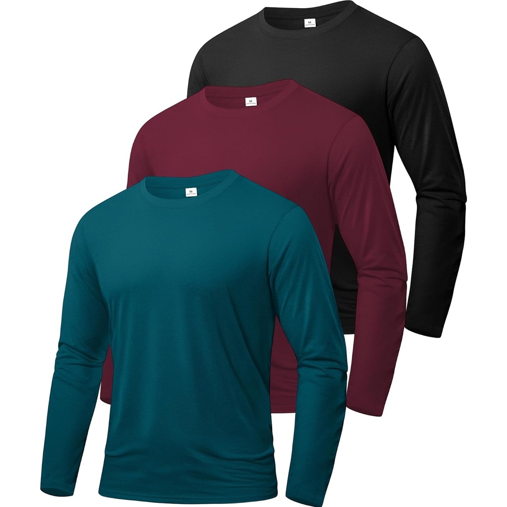 image:imageZITY Mens Long Sleeve Shirts Cotton Comfortable Undershirt for MenBlackWine Red Dark Teal Blue