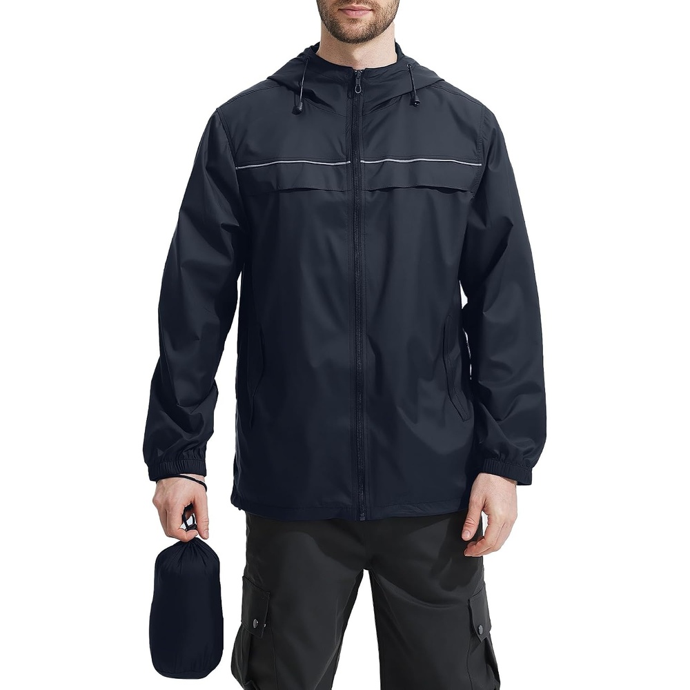 image:imageZITY Mens Rain Jacket Waterproof Lightweight Rain Coat Packable WindbreakerGray Blue