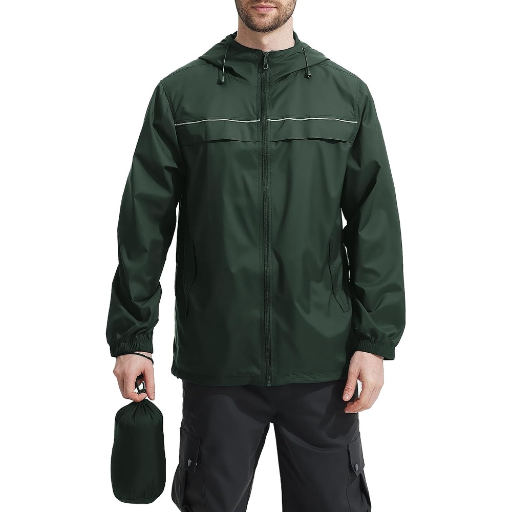 image:imageZITY Mens Rain Jacket Waterproof Lightweight Rain Coat Packable WindbreakerGreen