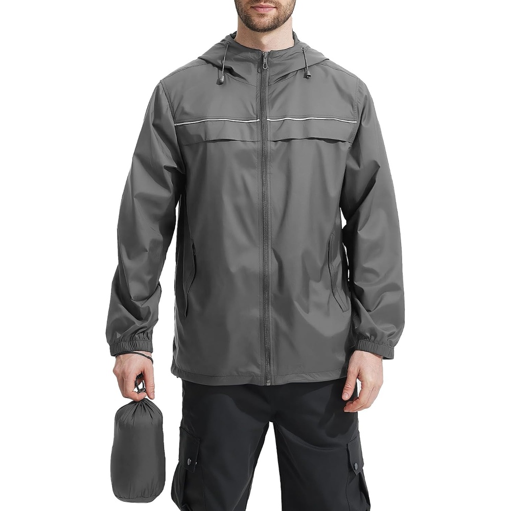 image:imageZITY Mens Rain Jacket Waterproof Lightweight Rain Coat Packable WindbreakerGrey