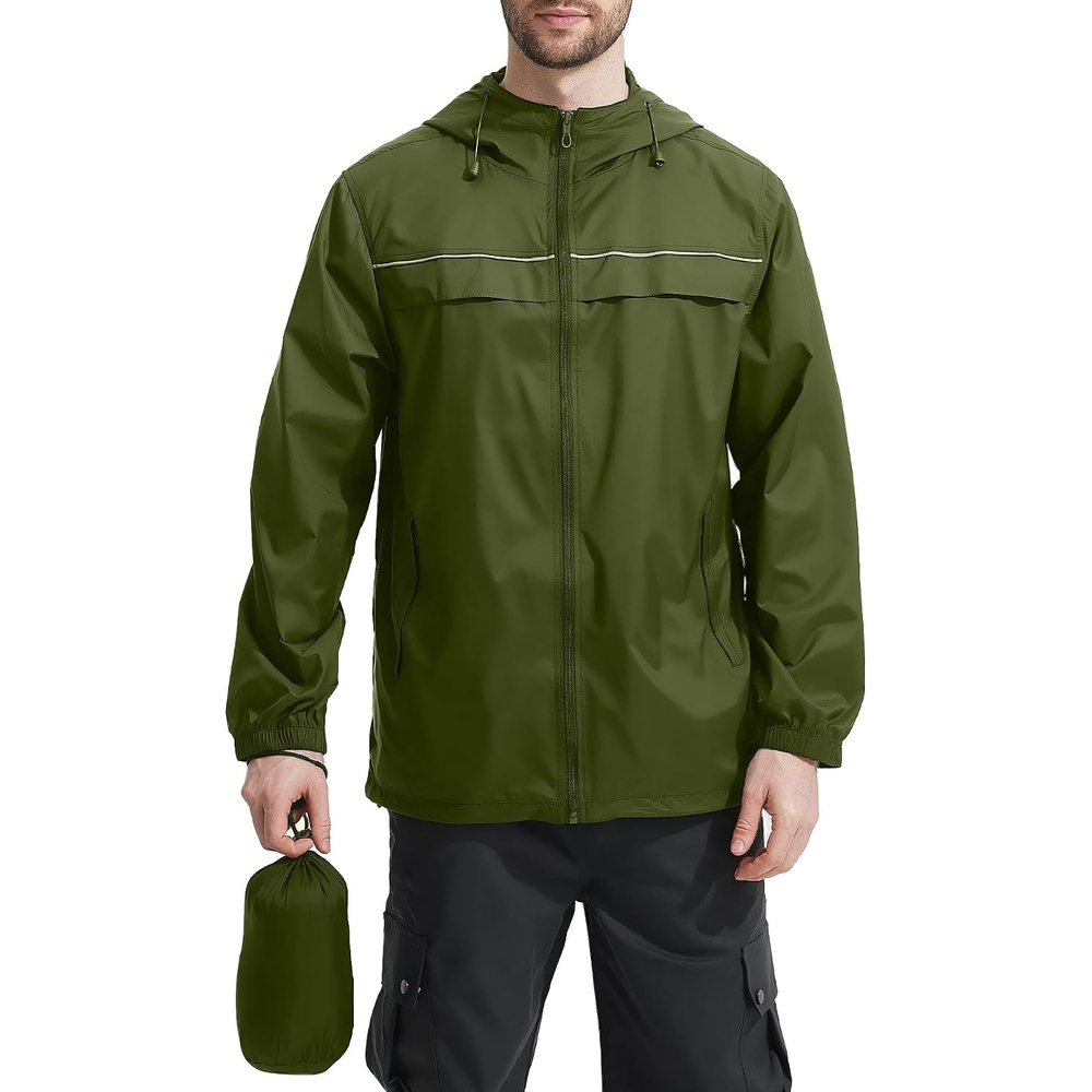 image:imageZITY Mens Rain Jacket Waterproof Lightweight Rain Coat Packable WindbreakerOlive Green