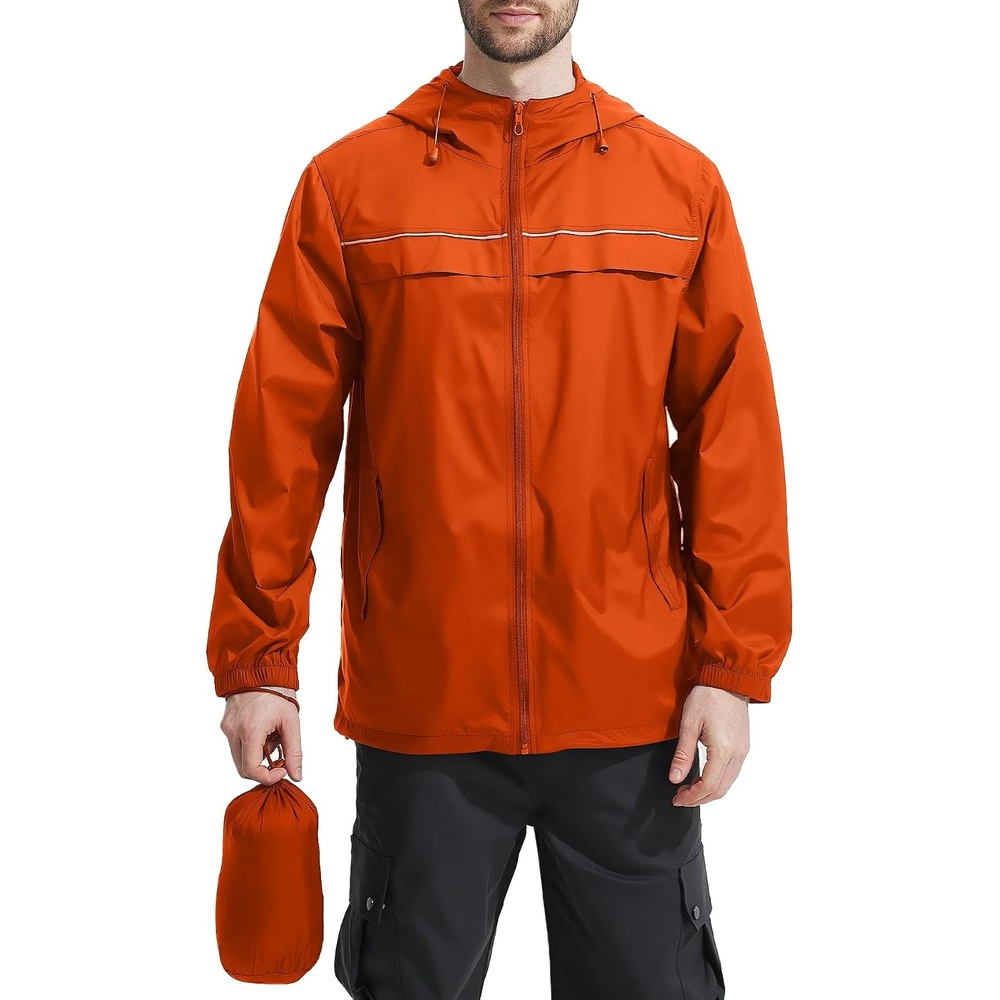 image:imageZITY Mens Rain Jacket Waterproof Lightweight Rain Coat Packable WindbreakerOrange