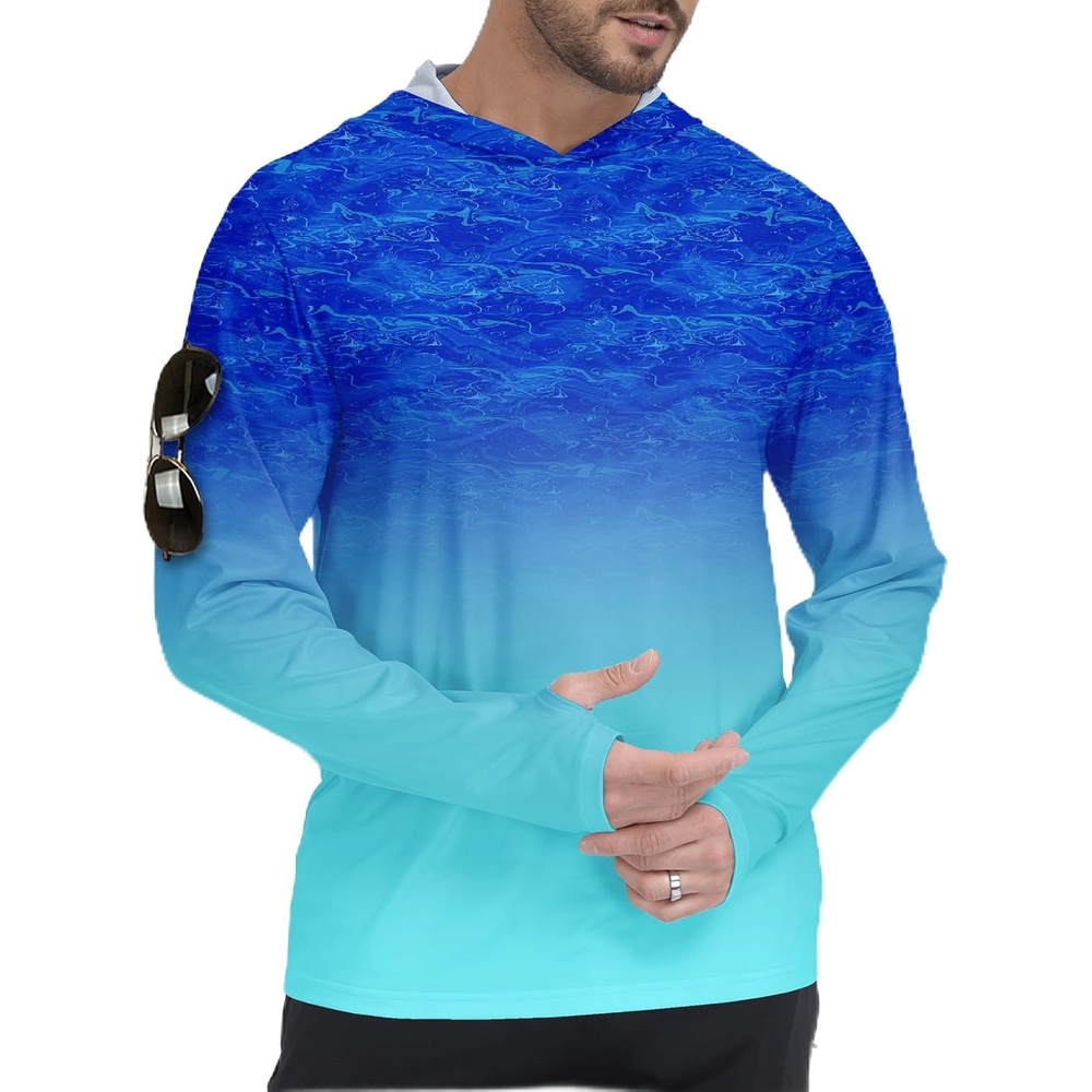 image:imageZITY Mens Sun Protection Printd Shirts Long Sleeve Rash Guard HoodiesAfunny Blue Fish