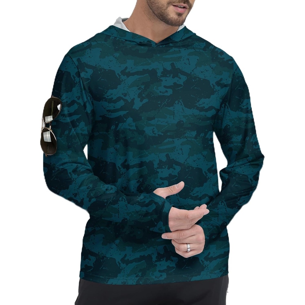 image:imageZITY Mens Sun Protection Printd Shirts Long Sleeve Rash Guard HoodiesFull Dark Blue