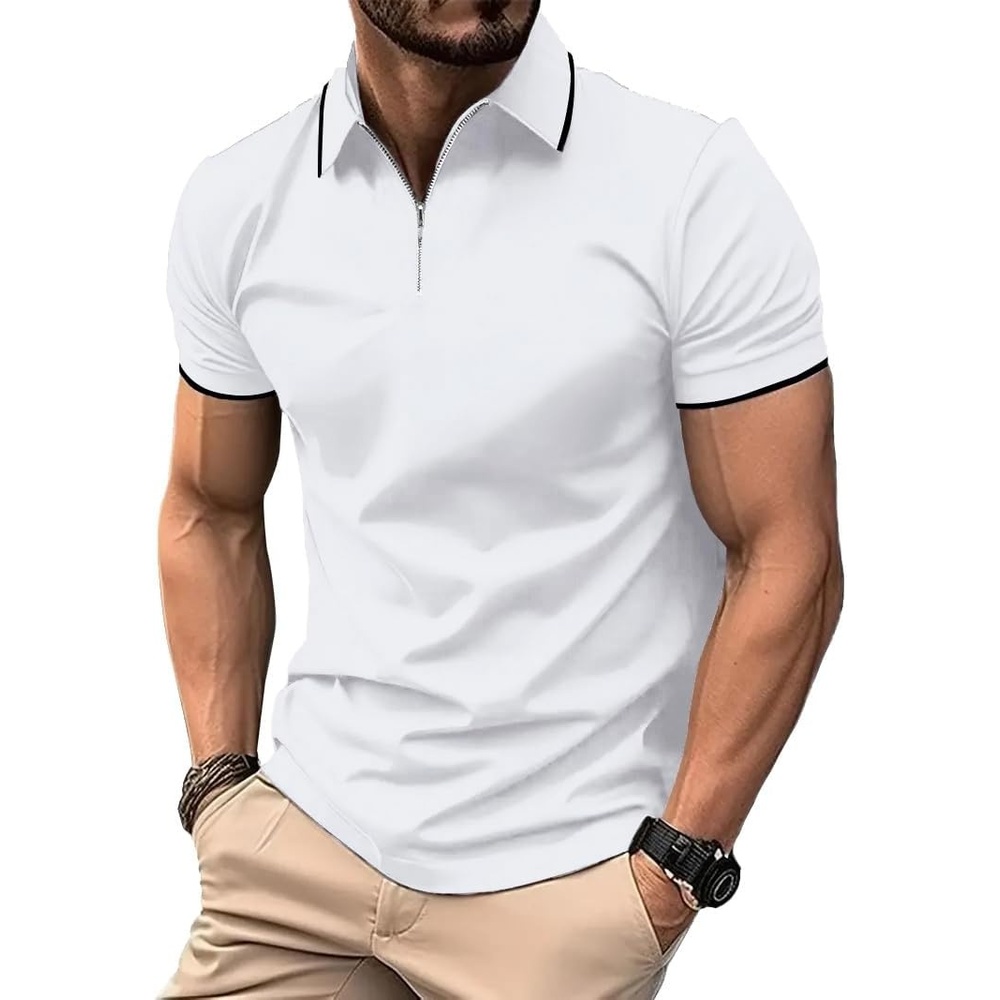 image:imageZITY Polo Shirts for Men Quarter Zip Short Sleeve Casual ShirtWhite
