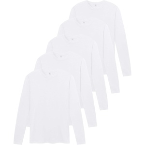 ZITY 5 Pack Cotton Long Sleeve T-Shirt Crew Neck Basic Undershirts Soft Casual Breathable Shirts Tops(White*5)