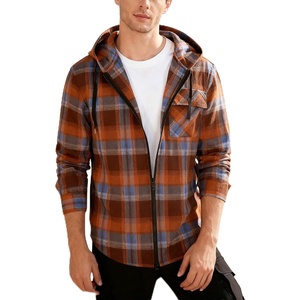 ZITY Flannel Hoodie for Mens Plaid Shirt with Hood(Orange Blue)