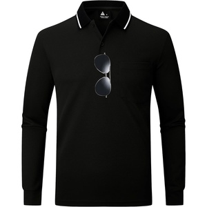 ZITY Men Polo Shirts Long Sleeve with Pocket Golf Shirts(Z Black)