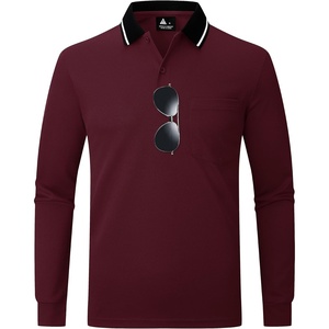 ZITY Men Polo Shirts Long Sleeve with Pocket Golf Shirts(Z Wine Red)