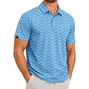 ZITY Men’s Golf Polo Shirts Short Sleeve Print Patterns Moisture Wicking(Blue Characters)