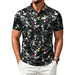 ZITY Mens Golf Shirts Short Sleeve Print Moisture Wicking Polo Shirt(Black Airbrush)